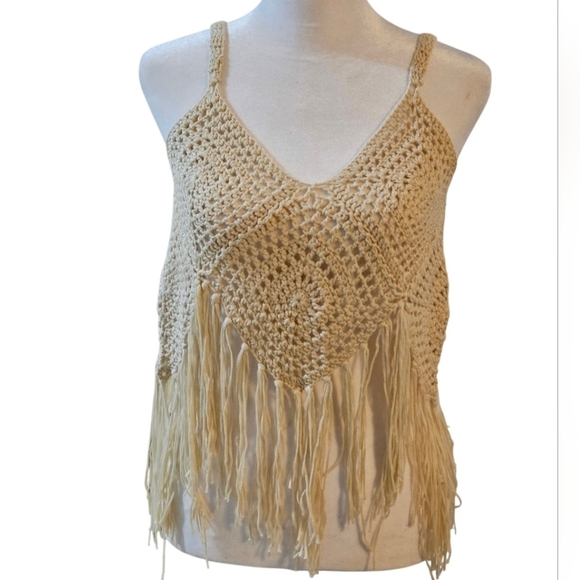 Hand Crafted Granny Square Crochet Top Summer Swimwear Beige Handmade Rhombus - Picture 7 of 17